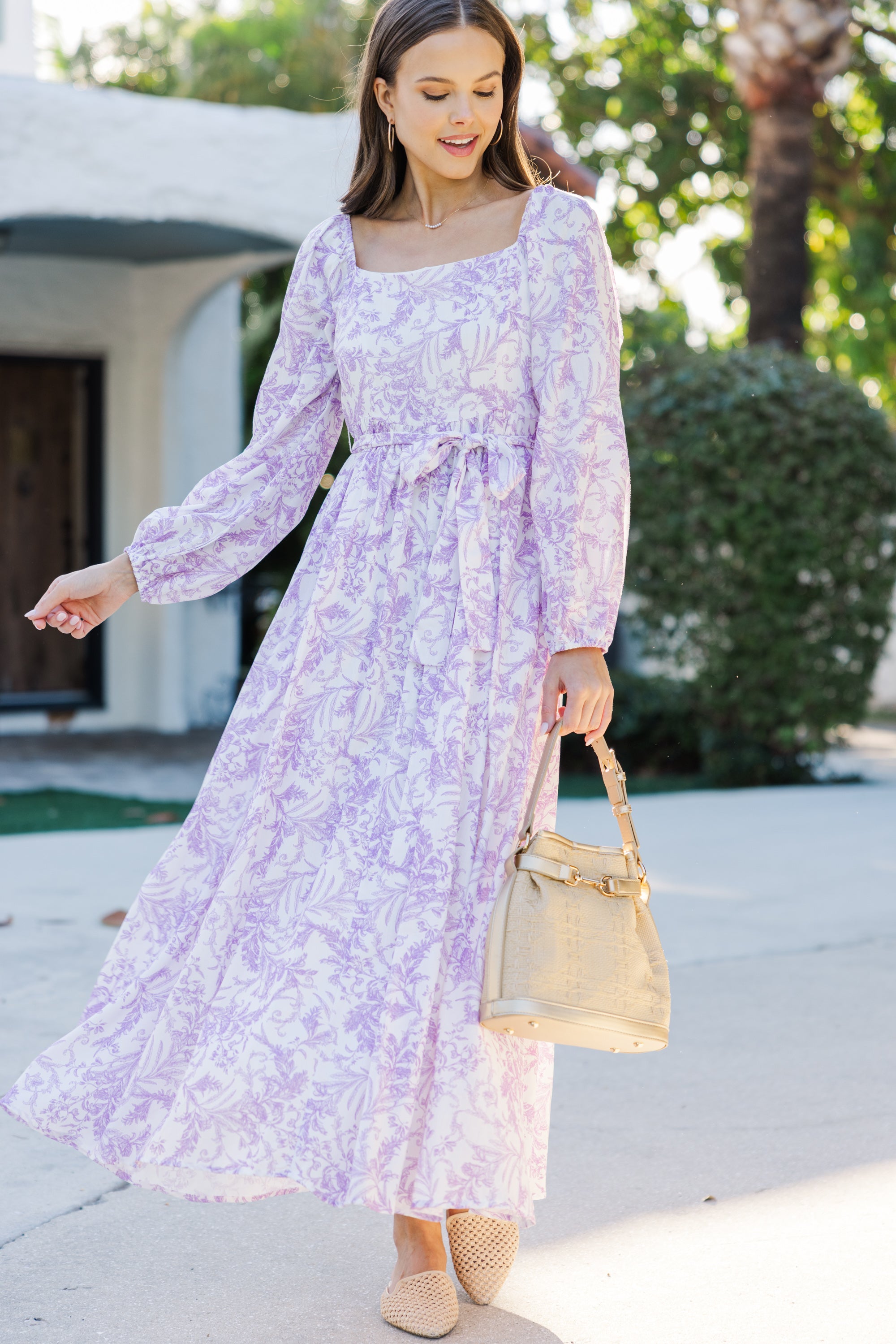 Lavender Toile Midi Dress - Floral Print Summer Dress for Women | Perfect for Garden Parties, Brunch Dates & Romantic Outings