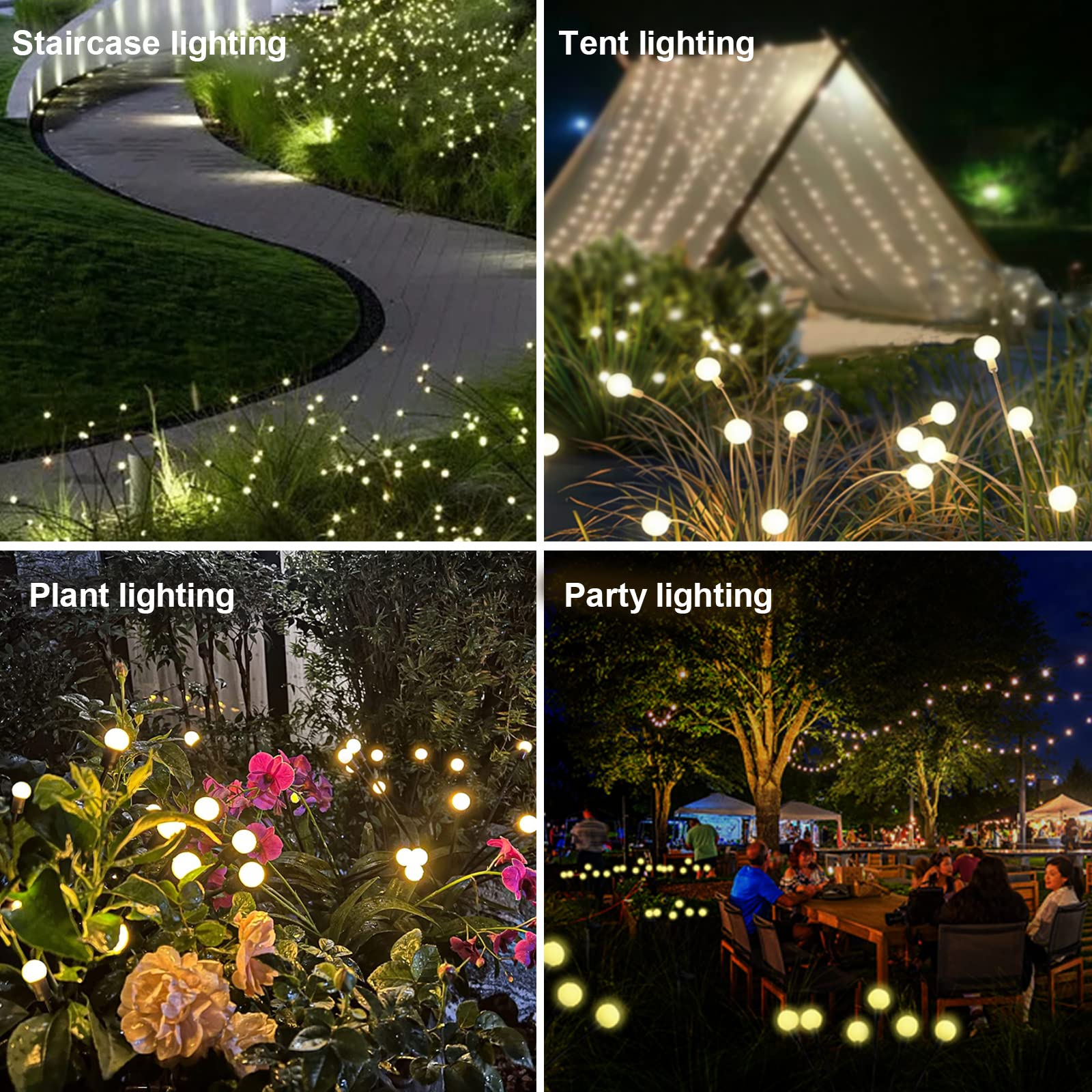 80 LED Solar Firefly Lights Outdoor Waterproof - Warm White Solar Powered Garden Lights for Yard, Patio, Pathway Decoration - 10PCS - Perfect for Backyard, Wedding, Party & Landscape Lighting