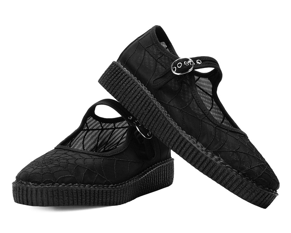 Black Mesh Web Viva Low Mary Jane Shoes - Comfortable Women's Casual Flats for Everyday Wear | Perfect for Office, Walking & Date Nights