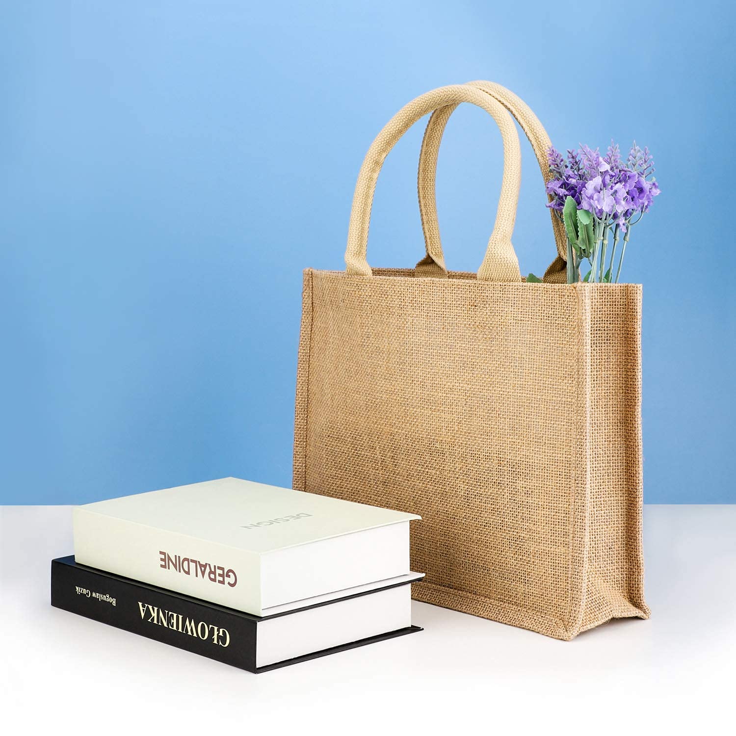Segarty 6 Pack Small Burlap Jute Reusable Canvas Tote Bags with Handles - Blank Bulk Tote Bags for Bridesmaid Wedding Favors, Women's Grocery Shopping, Bachelorette Party, Beach Trip & DIY Crafts - Perfect for Farmers Market, Picnic & Eco-Friendly Gifts
