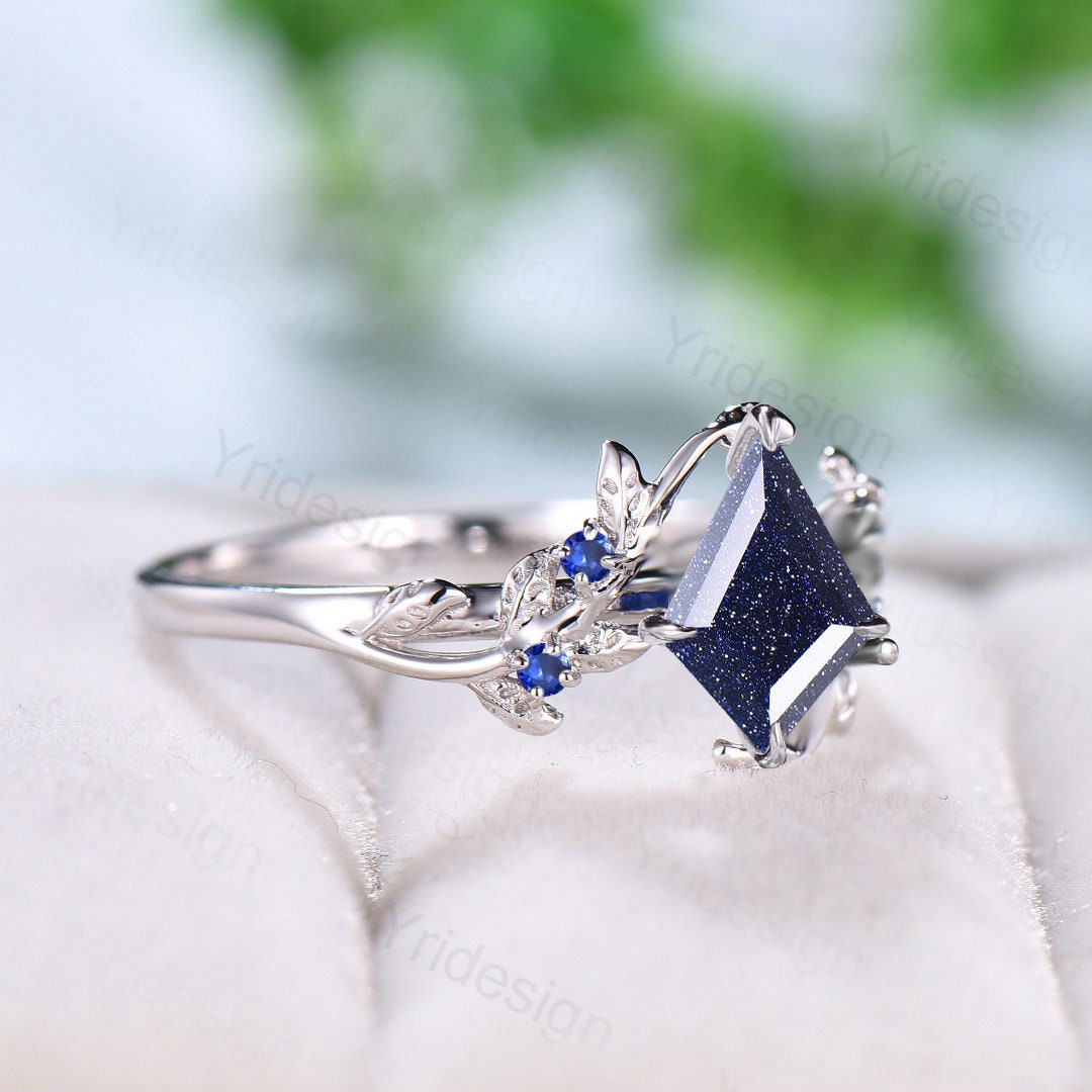 Blue Sandstone Ring with Galaxy & Leaf Design - Nature Inspired Vintage Engagement & Wedding Ring for Women | Perfect for Boho, Nature Lovers & Unique Jewelry Gifts