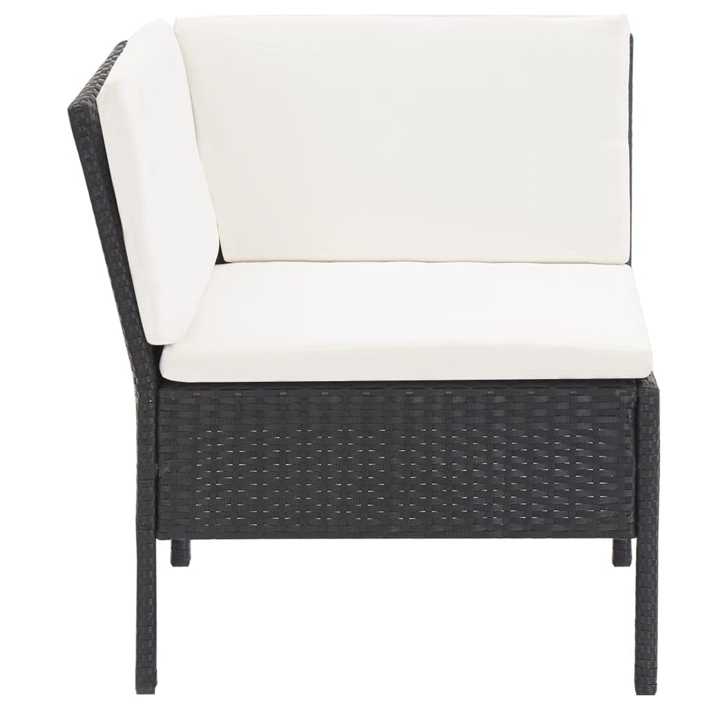 vidaXL 6-Piece Patio Lounge Set with Cushions - Modular Poly Rattan Outdoor Furniture in Black & Cream White, Easy Assembly, Weather Resistant, Comfortable Seating for Garden, Poolside or Backyard Relaxation