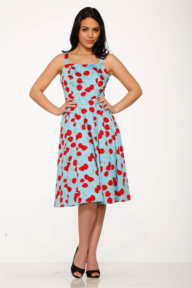 Martina Cherry Print Swing Dress - Flowy A-Line Summer Dress for Women - Perfect for Parties, Dates & Casual Outings