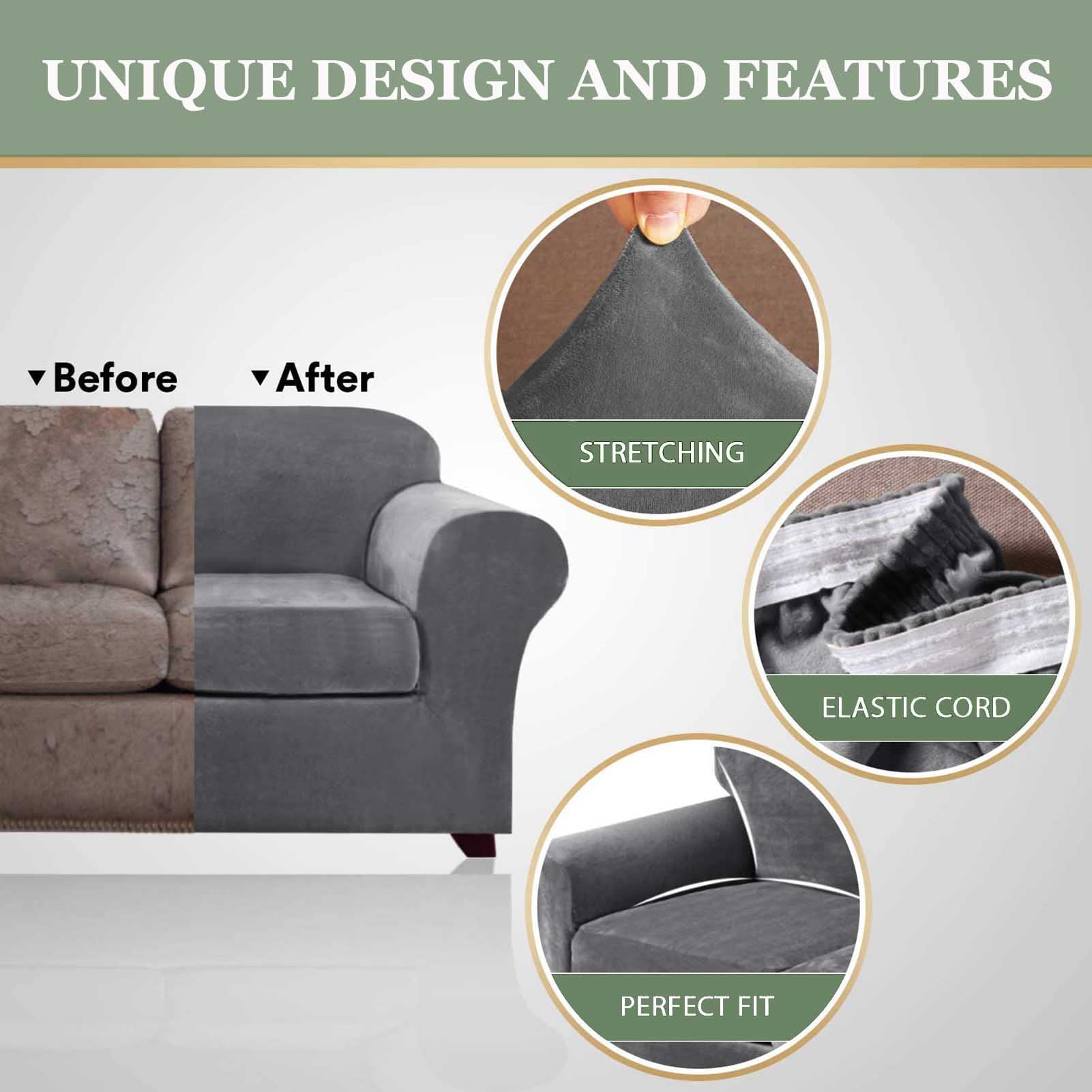 Modern Velvet Plush Stretch Sofa Slipcover - 1 Piece High Elasticity Furniture Protector for 1/2/3/4 Cushion Couches | Machine Washable, Green, 4-Seater | Perfect for Living Room, Apartment & Home Decor