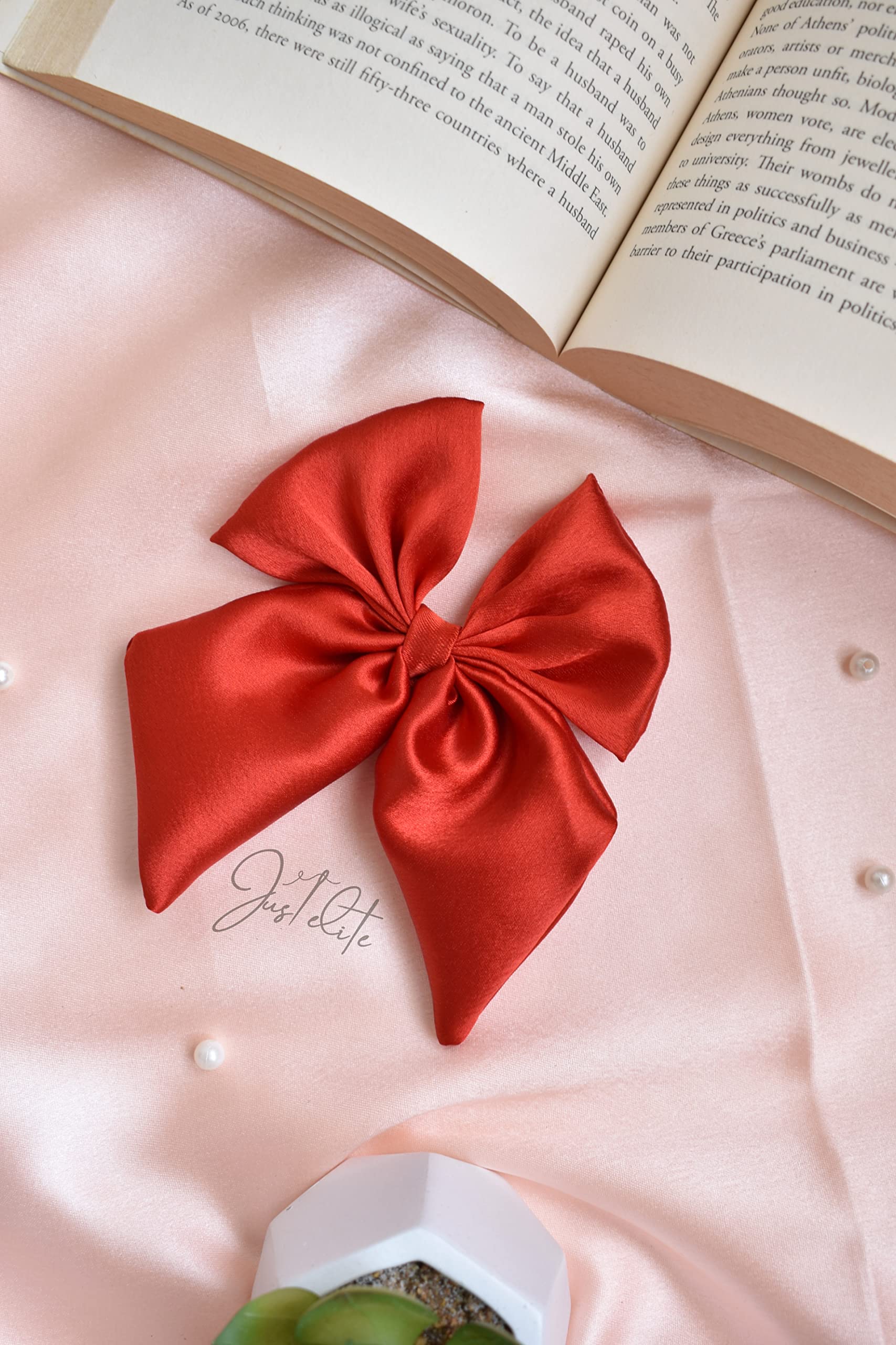 Just Elite Satin Hair Bow Clips for Women & Girls - Elegant Hair Accessories in Black, Grey, Red | Perfect for Weddings, Parties & Everyday Style