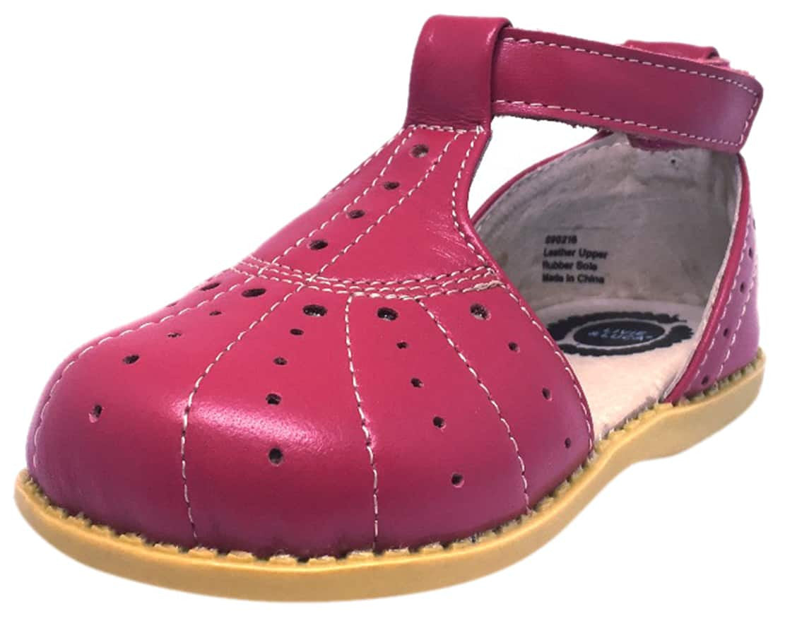 Livie & Luca Girls' Palma Hot Pink Perforated Leather Mary Jane Shoes | T-Strap Ankle Strap Hook & Loop Closure | Comfortable & Stylish for School, Parties & Everyday Wear