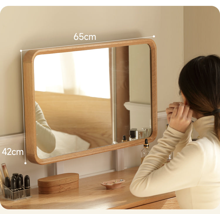 Stylish Oak Solid Wood Modern Dressing Table with Large Mirror - Perfect for Bedroom Vanity, Makeup Station & Home Decor