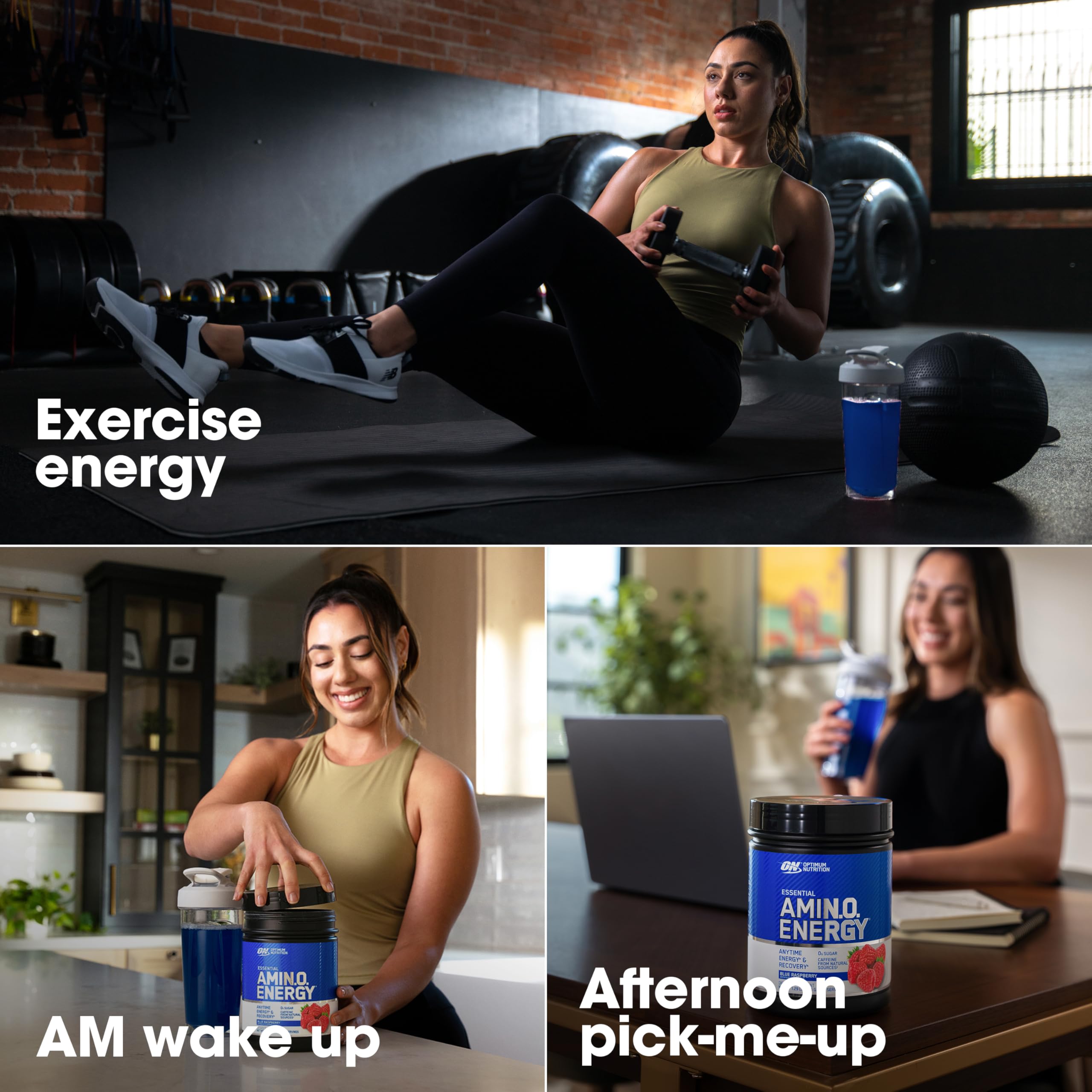 Optimum Nutrition Amino Energy Pre Workout Powder - Keto Friendly with Green Tea, BCAA, Amino Acids & Green Coffee Extract - Blue Raspberry Flavor (65 Servings) | Boost Energy & Focus for Gym, Running & Fitness Training