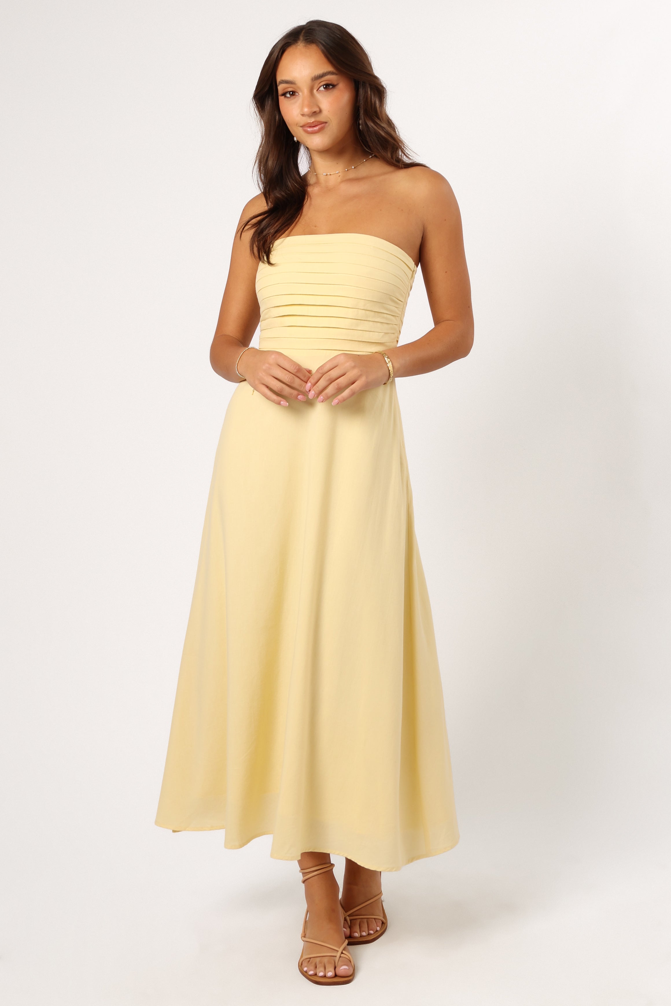 Kenna Strapless Maxi Dress in Butter Yellow - Elegant Summer Beach Wedding Guest Dress for Women