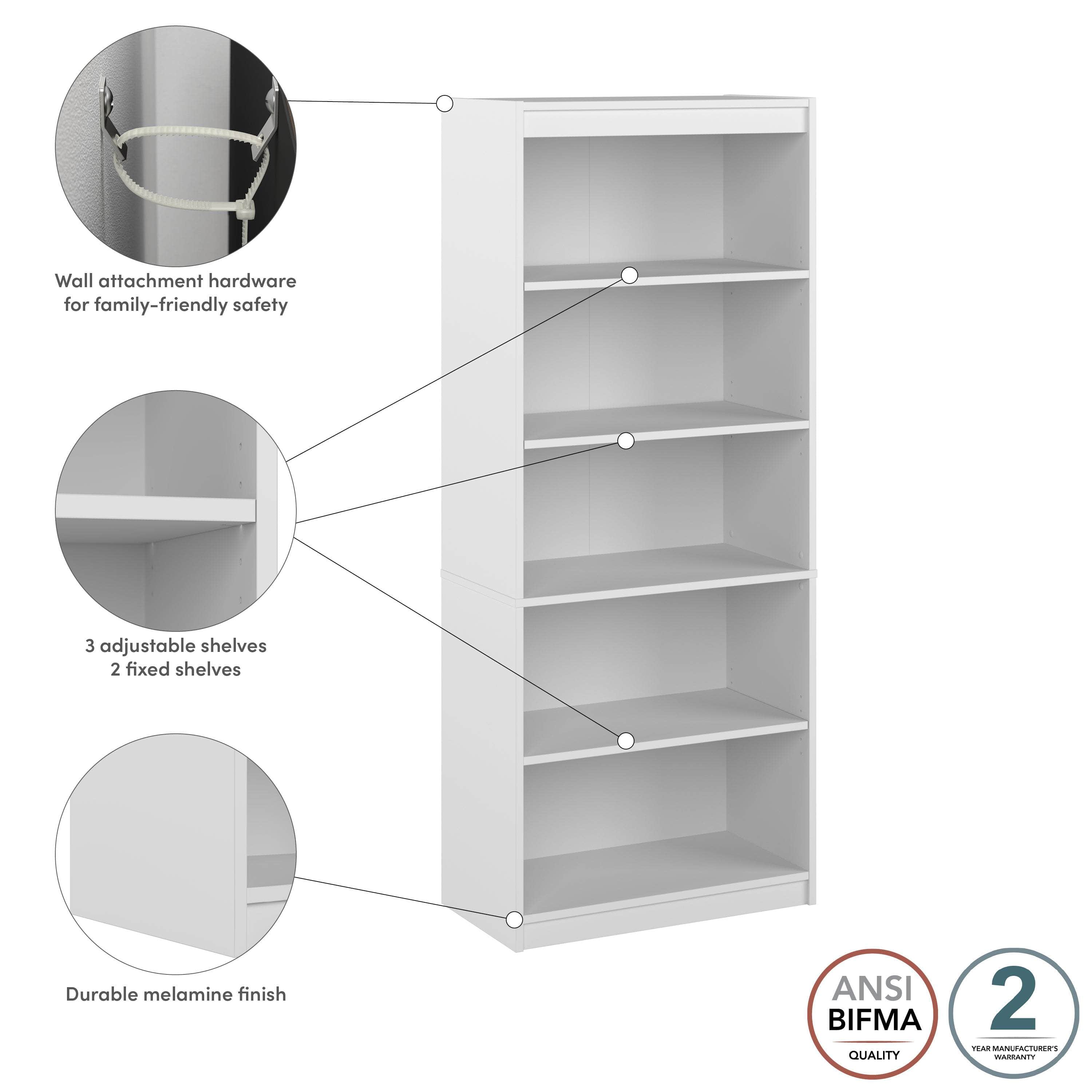 Universal 30W Standard 5-Shelf Bookcase - 4 Color Options for Home, Office & Dorm Room Organization
