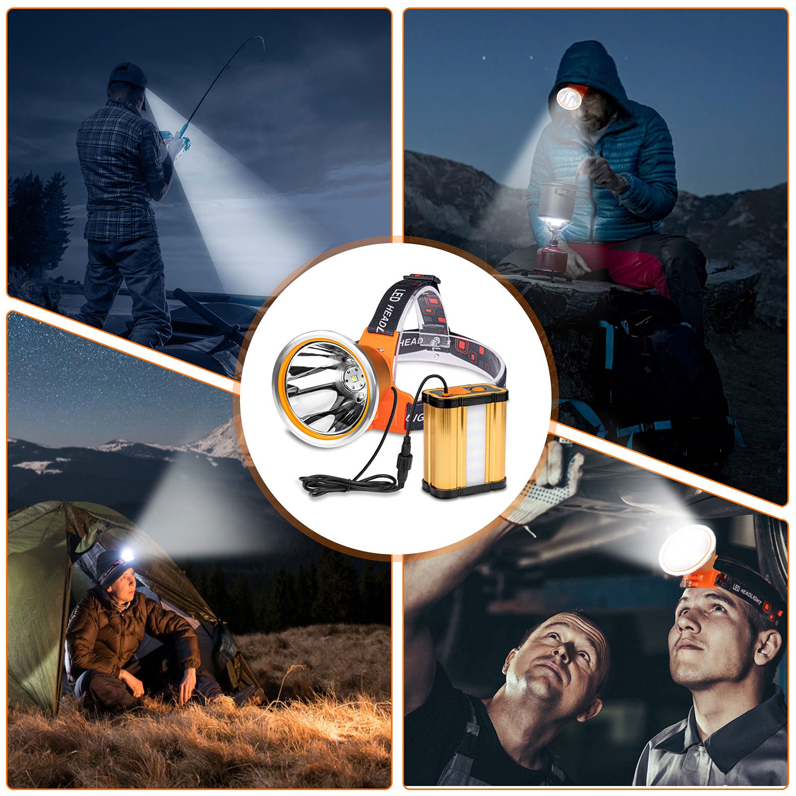 Super Bright Rechargeable LED Headlamp - 1000 Lumens Waterproof Headlight with 3 Light Modes (High/Medium/Low) for Camping, Hiking, Hunting & Fishing | Adjustable Strap & Long Battery Life | Perfect for Night Running, Cycling, Emergency & Outdoor Adventures