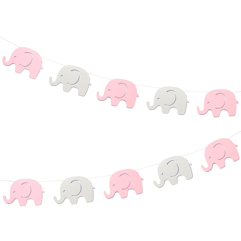 Pink and Gray Elephant Baby Shower Garland - 10 Feet Nursery Decor with 17 Pieces for Gender Reveal, Birthday Party & Girls Room Decorations - Perfect for Baby Showers, Nursery Walls, and Themed Birthday Parties