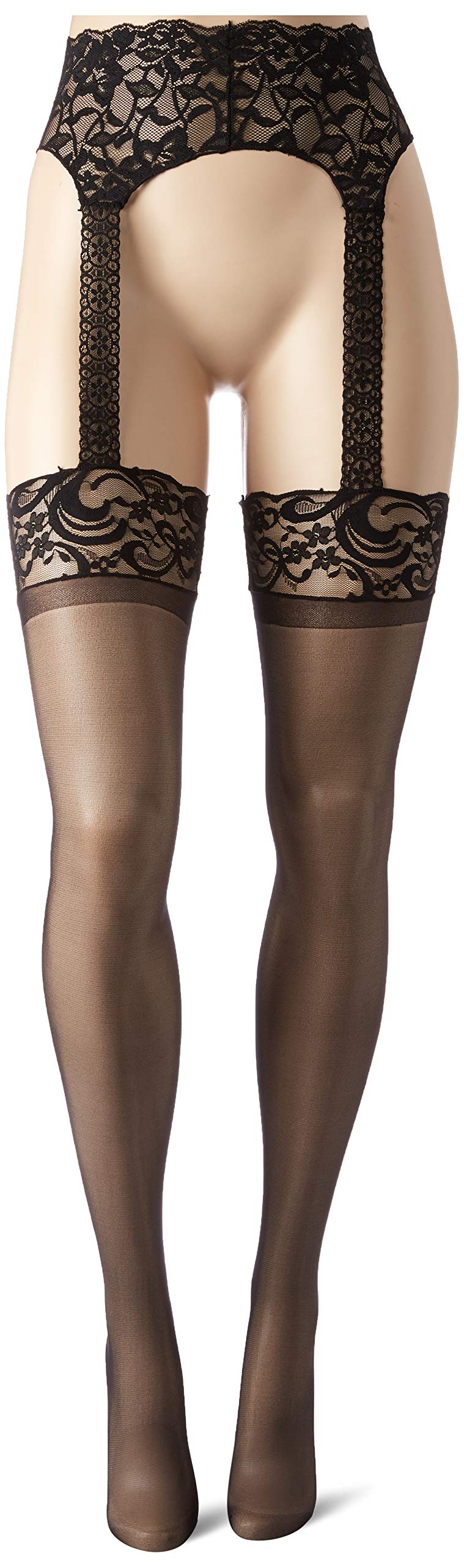 Leg Avenue Women's Sheer Stockings with Attached Garter Belt - Sexy Lingerie for Valentine's Day, Bridal, Boudoir & Special Occasions