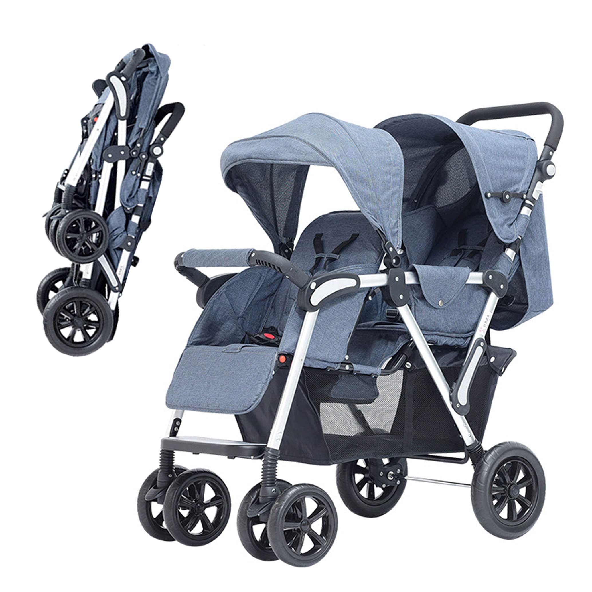 ESSBABY Double Stroller for Twins & Siblings - Lightweight Foldable Tandem Pushchair with Adjustable Height & Sun Canopy | Perfect for Shopping, Travel & Daily Walks