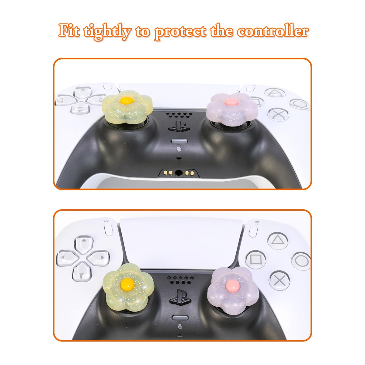 PERFECTSIGHT Cute Glitter Flower Thumb Grips for PS5, PS4, Xbox Series X/S, Xbox One, Switch Pro Controller - 4PCS Soft Rubber 3D Analog Joystick Covers - Kawaii Gaming Accessories for Enhanced Grip & Comfort During Long Gaming Sessions