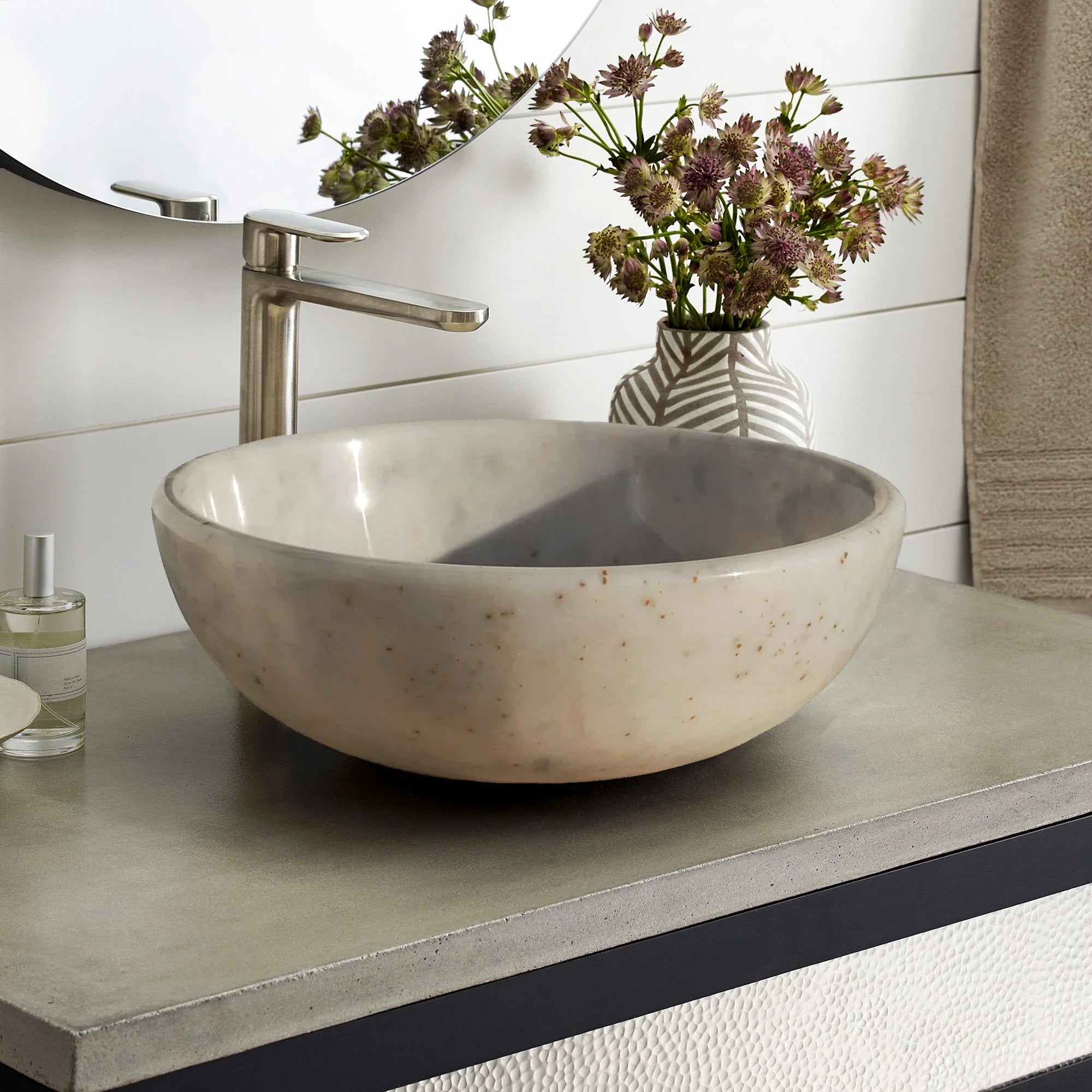 Afyon Sugar White Marble Vessel Bathroom Sink - Polished Vanity Top for Modern & Luxury Bathrooms - Perfect for Master Bath, Powder Room & Spa Retreats