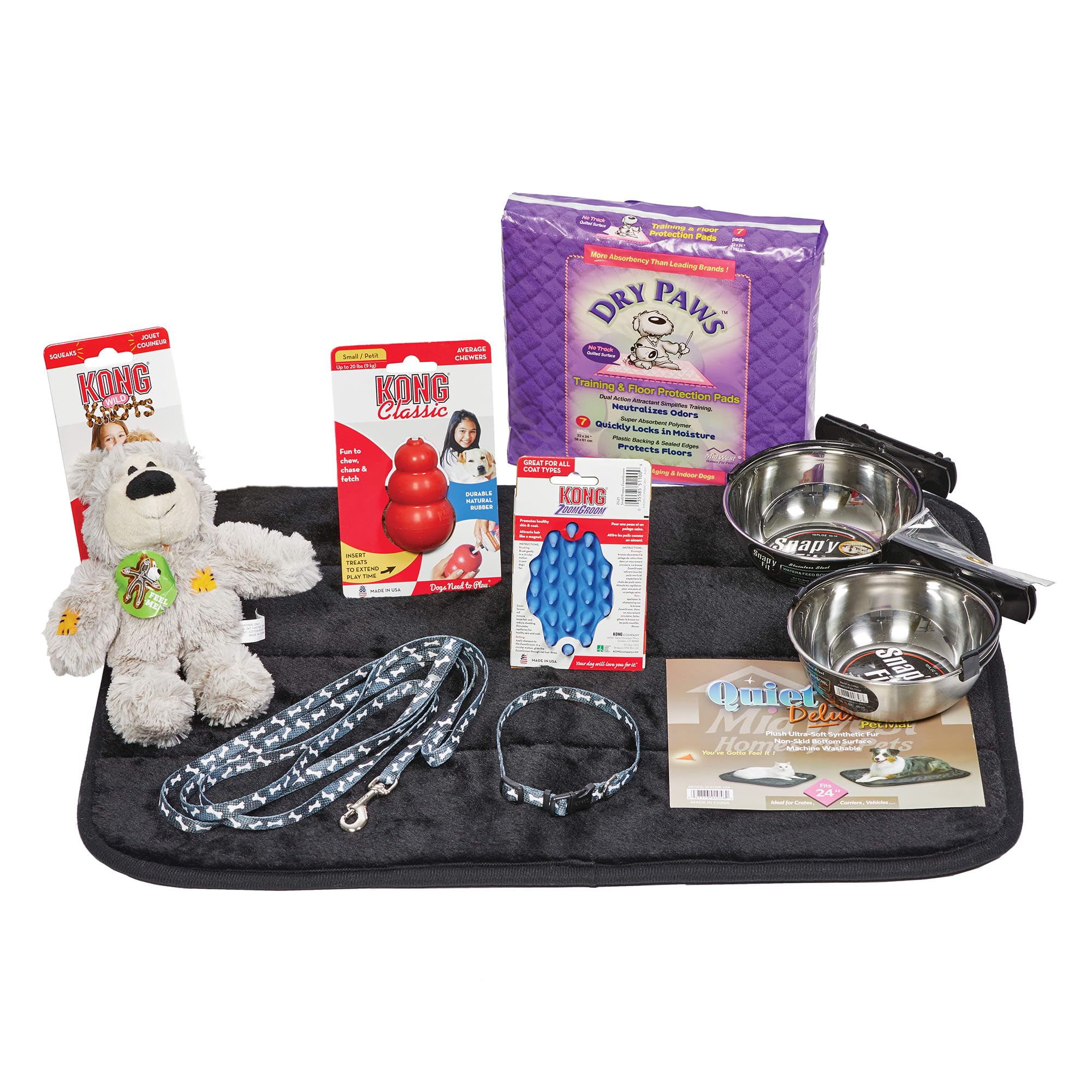 MidWest Homes for Pets Small Dog Puppy Starter Kit - Includes Kong Classic Toys, Treats, Coastal Leash & Collar, Dog Bowls, Bed & Training Pads | Perfect for New Puppy Owners & Small Breed Dogs | Ideal for Home Training, Playtime & Travel Accessories