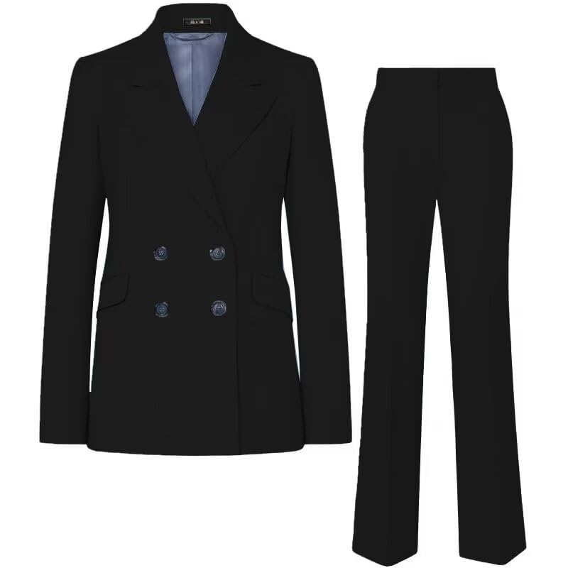 Women's Slim Fit 2-Piece Double Breasted Business Suit Set - Open Front Blazer & Pants for Office, Interview & Professional Occasions