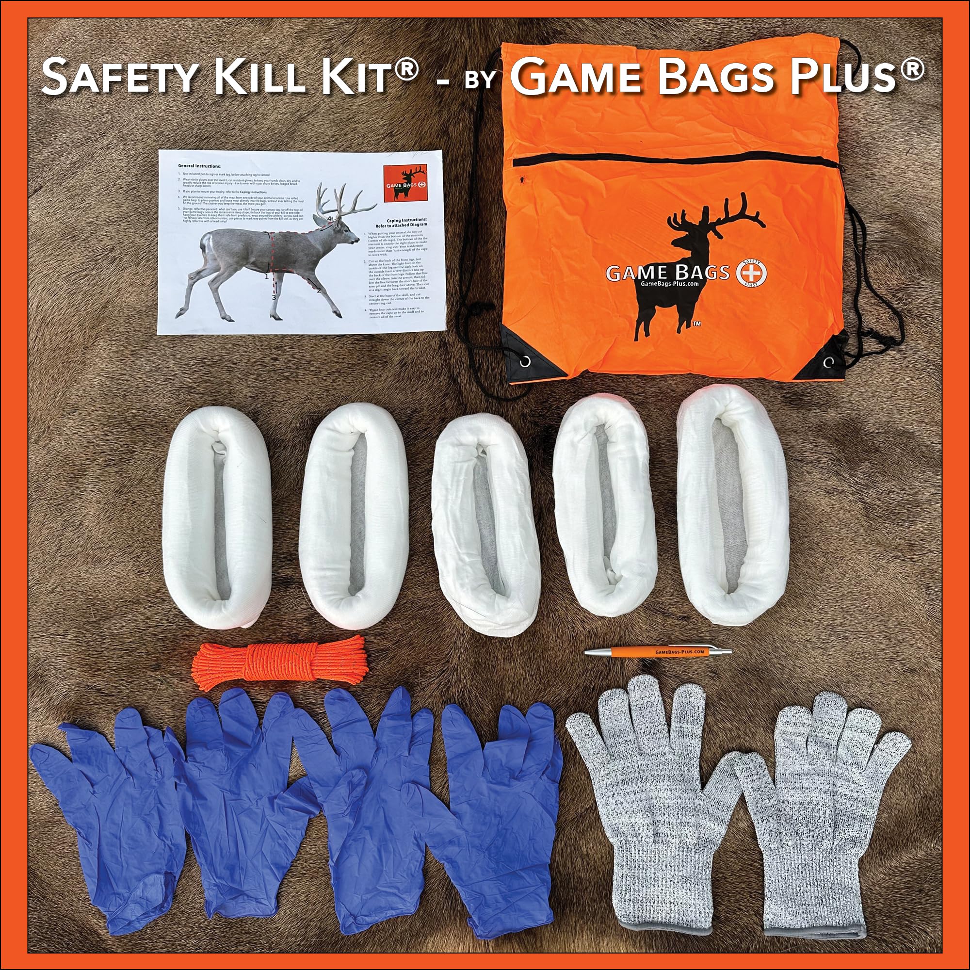 Premium Big Game Hunting Kit - 5-Pack Vacuum-Sealed Game Bags, Cut-Resistant Gloves & 4 Essential Field Dressing Tools | Lightweight Backcountry Gear for Deer, Elk & Bear Hunting | Perfect for Wilderness Adventures & Survival Trips