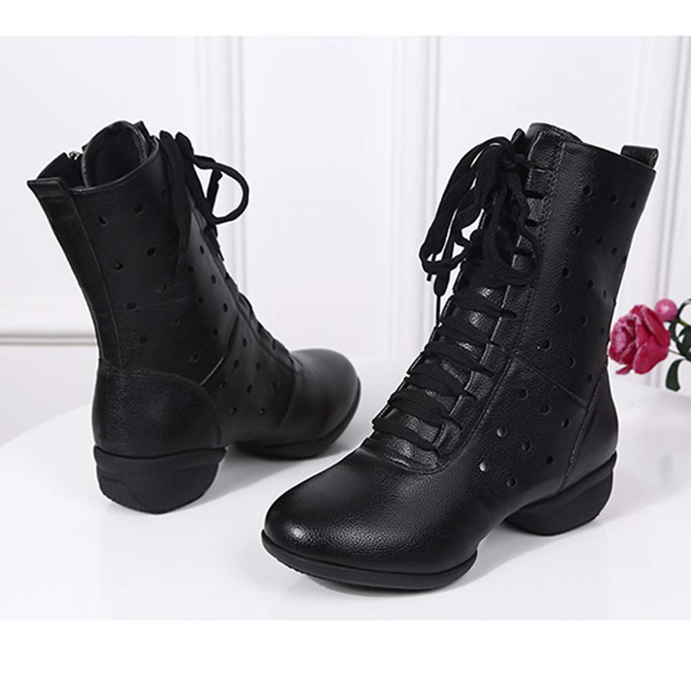 Hipposeus Women's Lace-Up Jazz Dance Shoes - Closed Toe Ballroom Salsa Dance Booties with Non-Slip Rubber Sole | Perfect for Latin, Swing & Practice