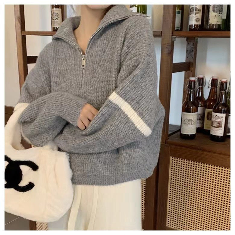 Men's 1951 Vintage Polo Lapel Half-Zip Sweater - Autumn Winter Knit Pullover for Casual & Lazy Style | Perfect for Office, Weekend Outings & Cozy Layering
