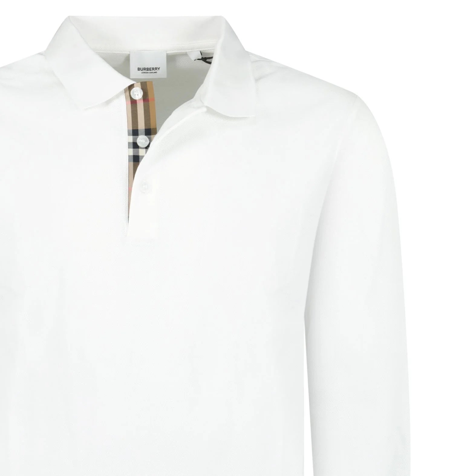 Burberry White Long Sleeve Polo Shirt for Men - Classic Cotton Casual Shirt with Logo Detail | Perfect for Office, Golf & Smart Casual Outfits