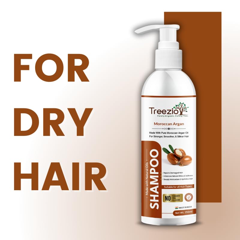 Treezio Moroccan Argan Oil Shampoo for Dry Hair - 250ml Sulfate & Paraben Free Formula | Controls Hair Fall & Promotes Growth for Men & Women | Perfect for Daily Hair Care & Scalp Nourishment