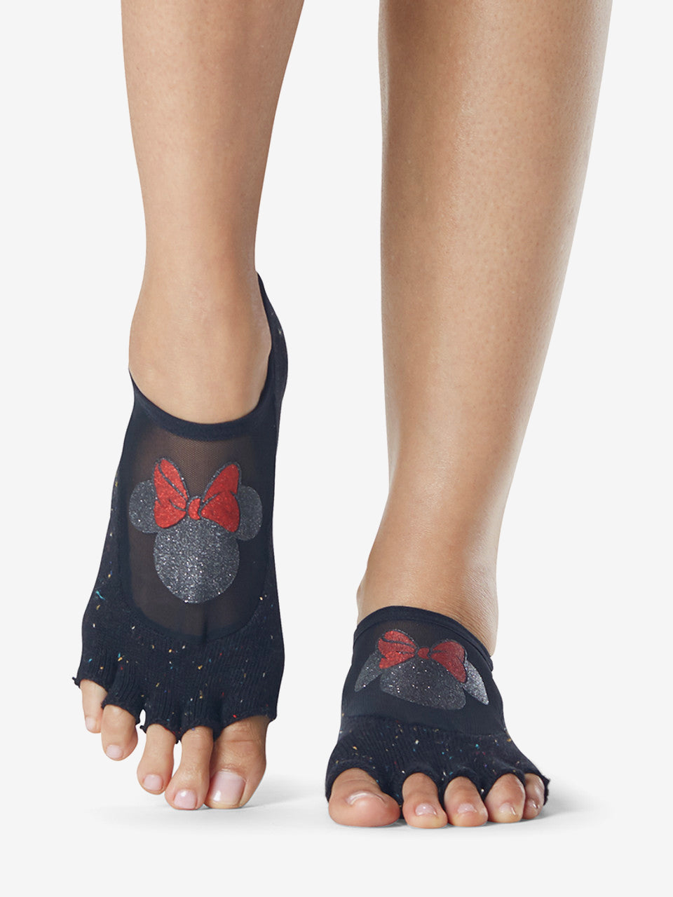 ToeSox Half Toe Luna Grip Socks - Non-Slip Yoga & Pilates Socks with Toe Grip for Women - Confetti Minnie Print - Perfect for Dance, Barre & Workout