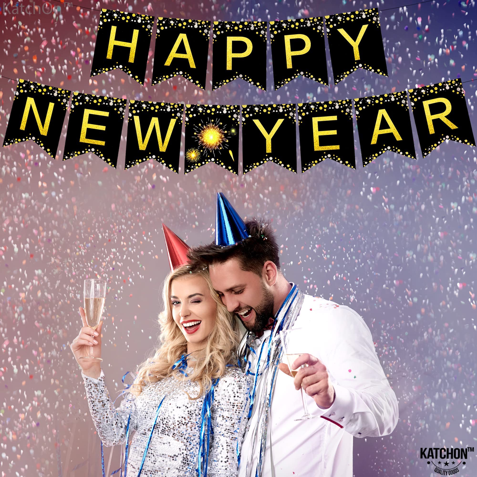 KatchOn 2025 Happy New Year Banner - 10 Feet Large No DIY New Year Sign, Party Decorations & Supplies for New Year's Eve Celebrations | Perfect for Home, Office & Festive Events
