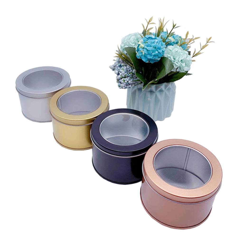 4-Piece Rose Gold Tea Storage Canisters with Airtight Lids - Tinplate Tea Tins for Coffee Beans, Sugar, Candy, Loose Leaf Tea & Chocolate - Portable Organizer Box for Jewelry (9x9x6cm) - Perfect for Kitchen Pantry, Office Desk & Gift Giving