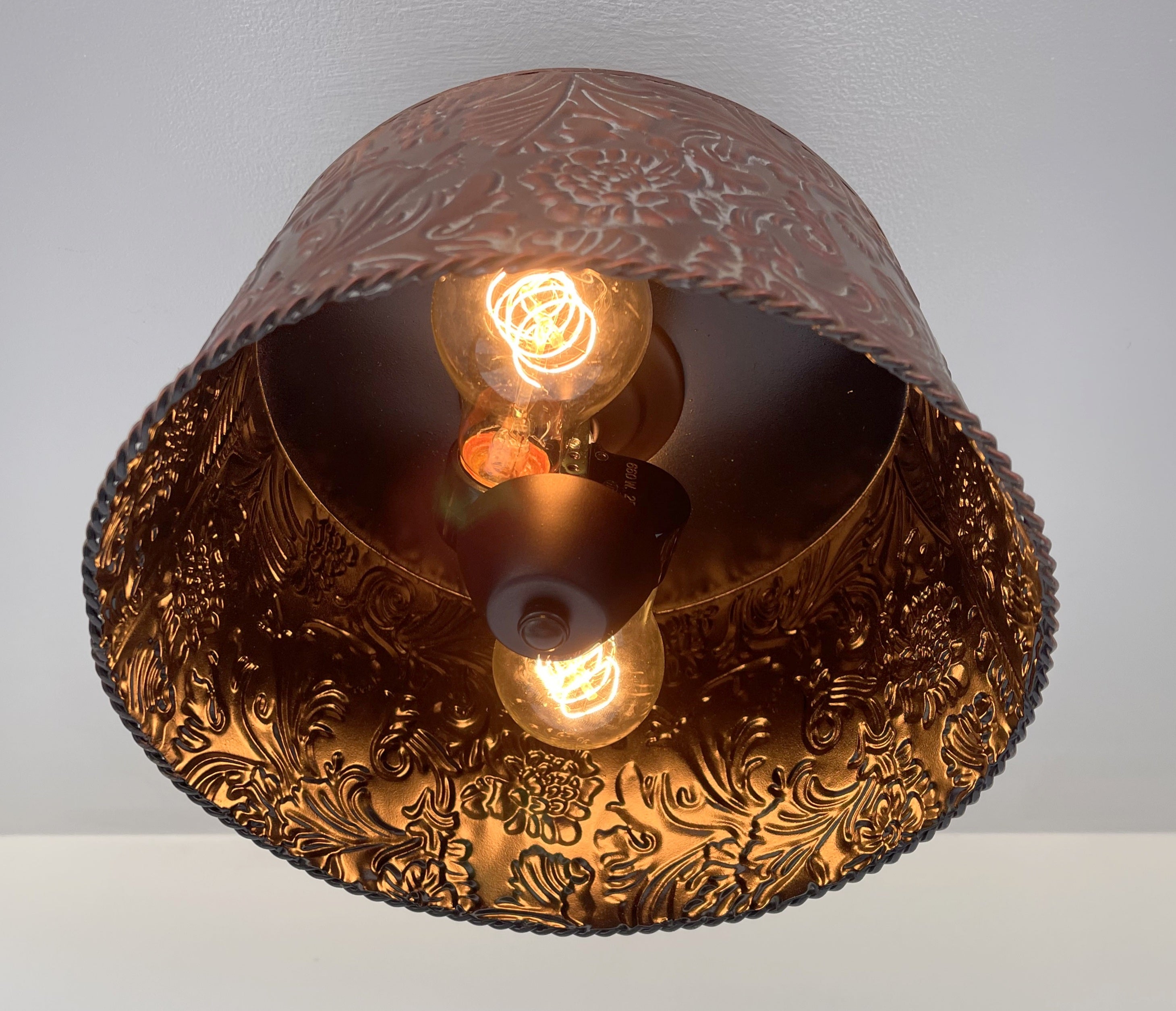 Vintage Copper Bronze Embossed Drum Pendant Light - Industrial Style Ceiling Fixture for Living Room, Bedroom, Dining Room & Office Lighting