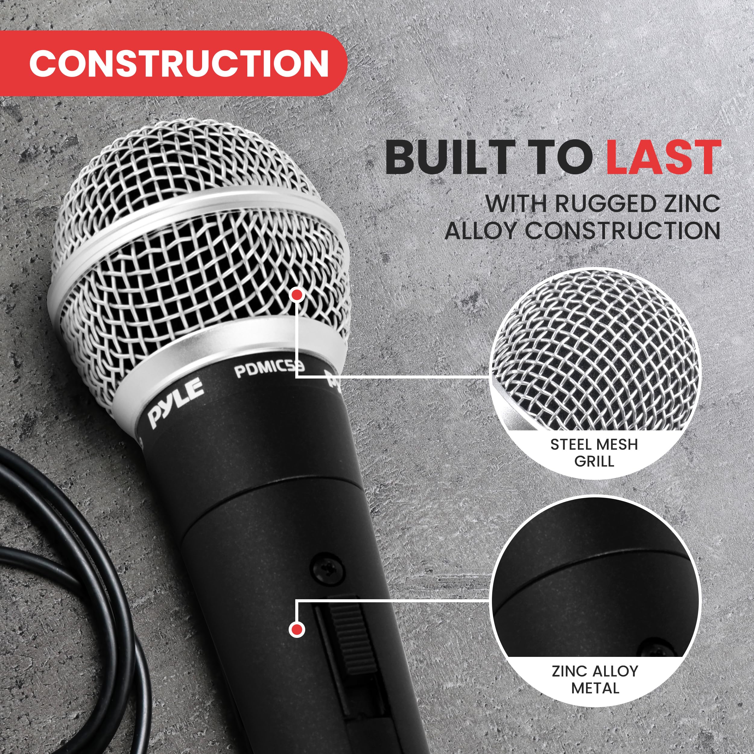 Pyle Professional Dynamic Vocal Microphone - Cardioid Unidirectional Handheld Mic with ON/OFF Switch & 15ft XLR to 1/4'' Cable - Ideal for Live Performances, Studio Recording & Karaoke (PDMIC59)