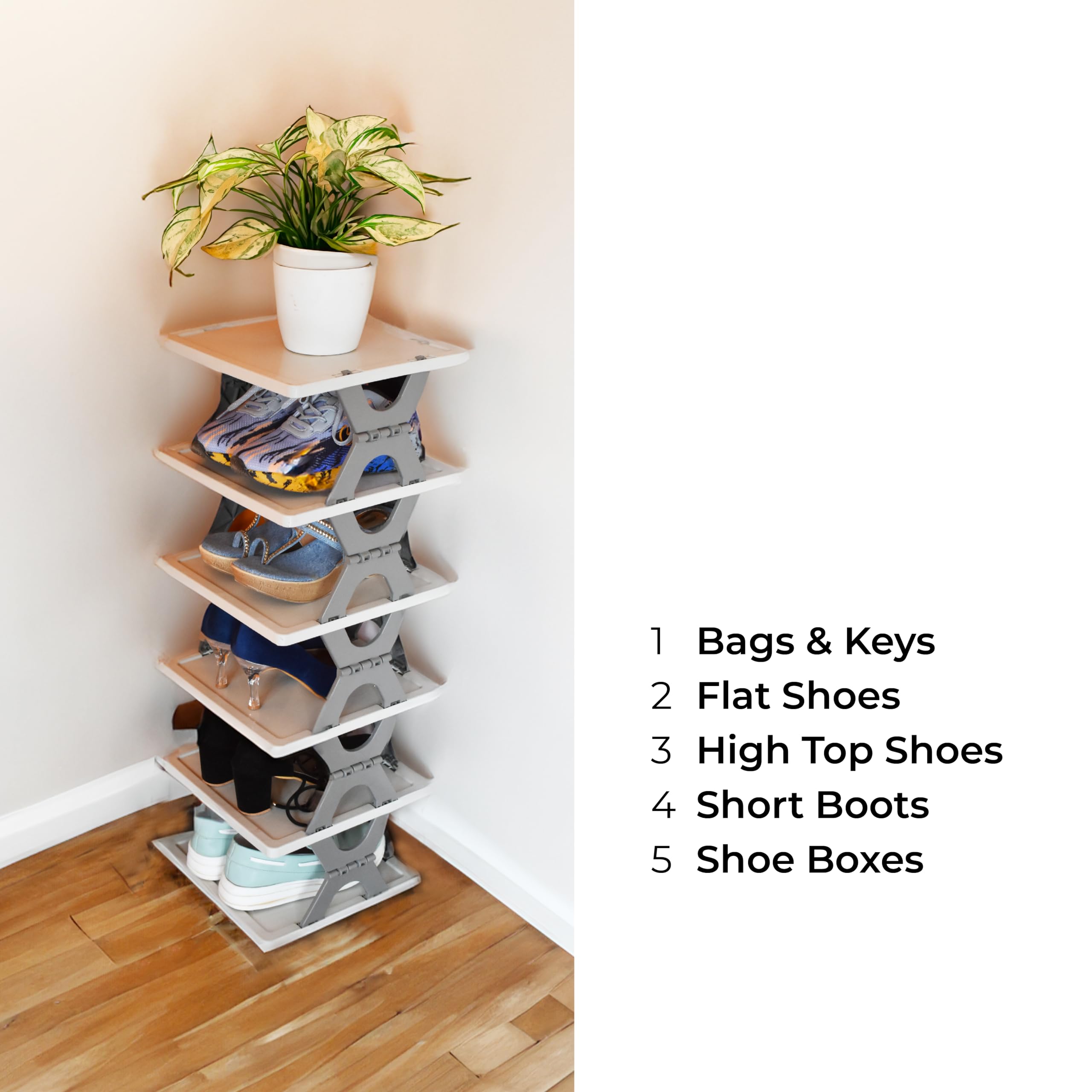 Foldable 6-Tier Shoe Rack Organizer for Closet & Entryway | Space-Saving Shoe Storage Shelf with Easy Assembly | Multi-Purpose Home Organization Solution for Shoes, Bags & Accessories | Perfect for Apartments, Dorms & Small Spaces | Grey