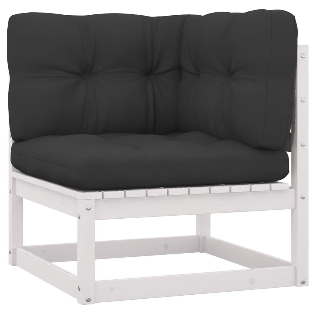 10-Piece vidaXL Patio Furniture Set - White Solid Pine Wood Outdoor Sectional Sofa with Cushions & Coffee Table - Perfect for Garden, Backyard, and Poolside Relaxation