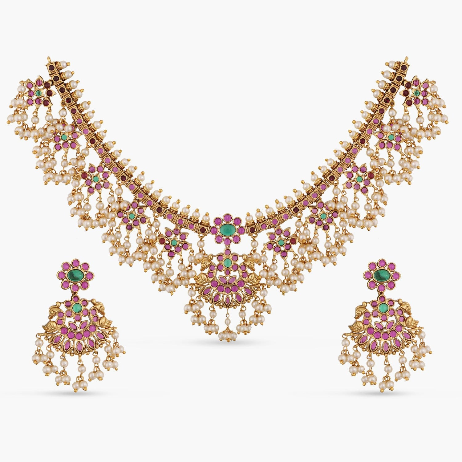 Antique Guttapusalu Pearl Necklace Set - Classic Vintage Jewelry for Women - Perfect for Weddings, Parties, and Special Occasions