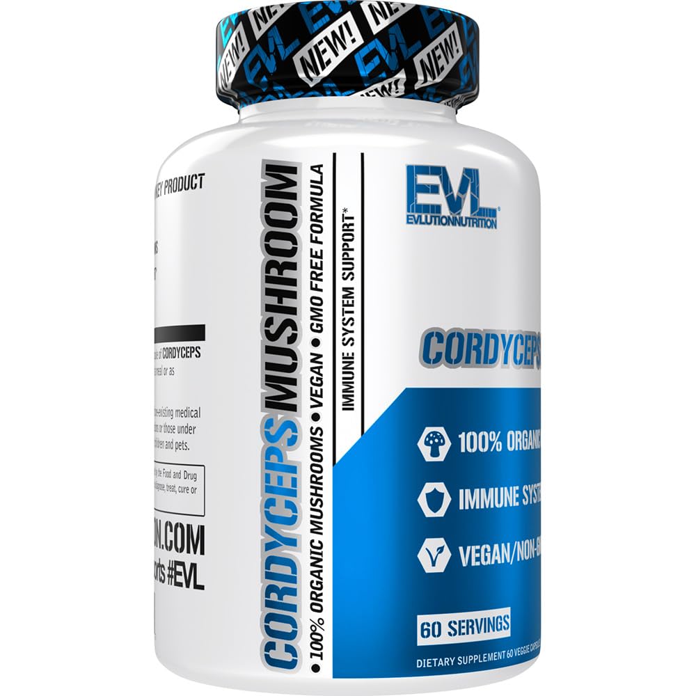 EVLution Nutrition Cordyceps Mushroom Supplement - 60 Vegan Capsules for Energy, Stamina & Immune Support - Perfect for Athletes, Fitness Enthusiasts & Wellness Routines