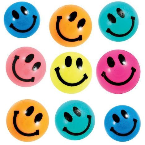 32mm Happy Face Super Balls - Bulk Pack of 100 Colorful Bouncy Balls for Kids Party Favors, Classroom Rewards, and Outdoor Play