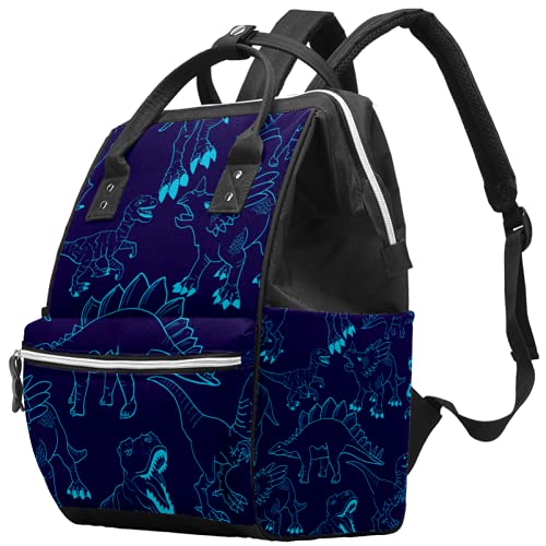 MAPOLO Seamless Silhouette Dinosaur Pattern Diaper Backpack - Large Capacity Baby Bag with Multiple Pockets | Waterproof Nappy Bag for Travel, Daycare & Parenting Essentials | Perfect for Moms & Dads on the Go