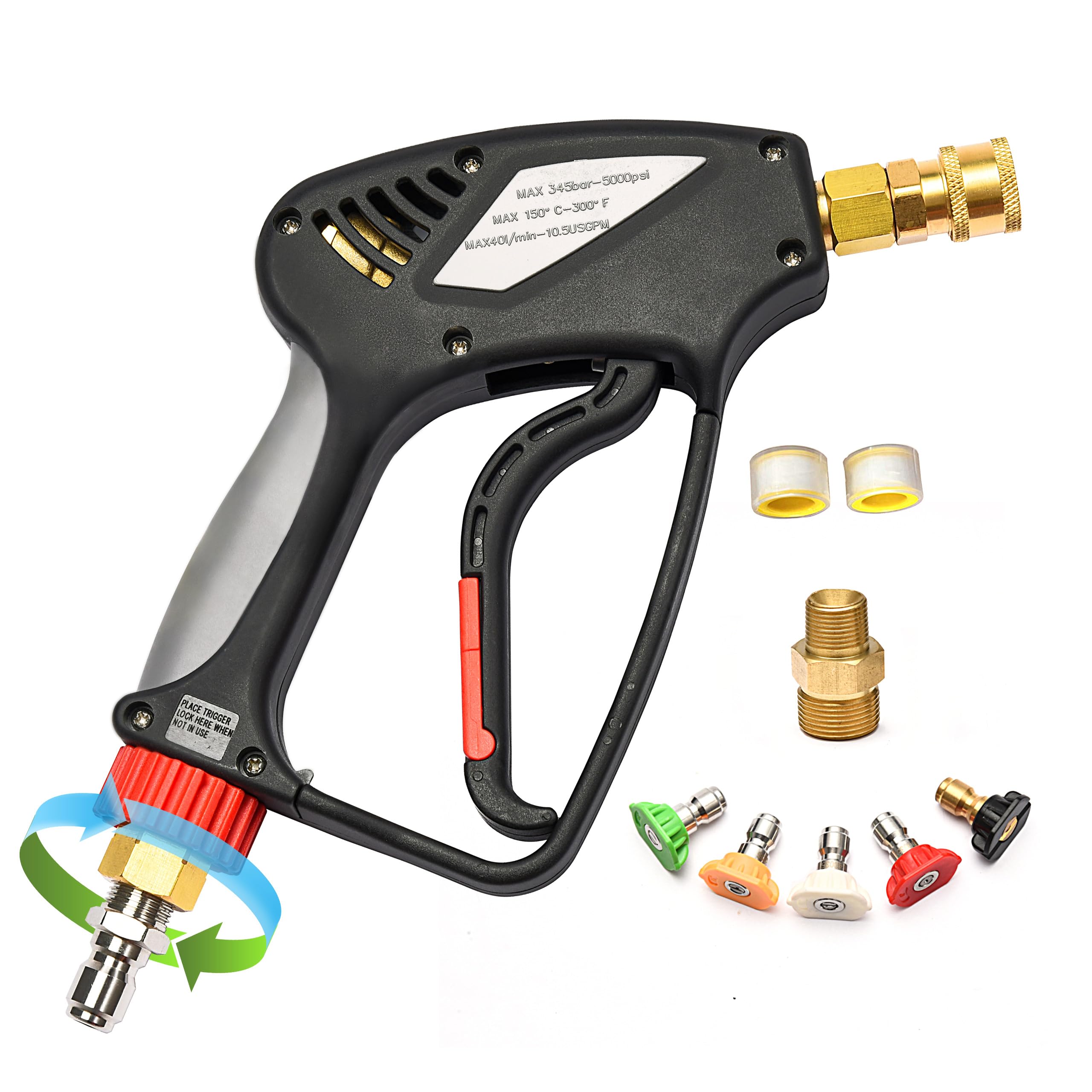 High-Performance 5000 PSI 10.5 GPM Pressure Washer Gun with 360° Swivel, 3/8