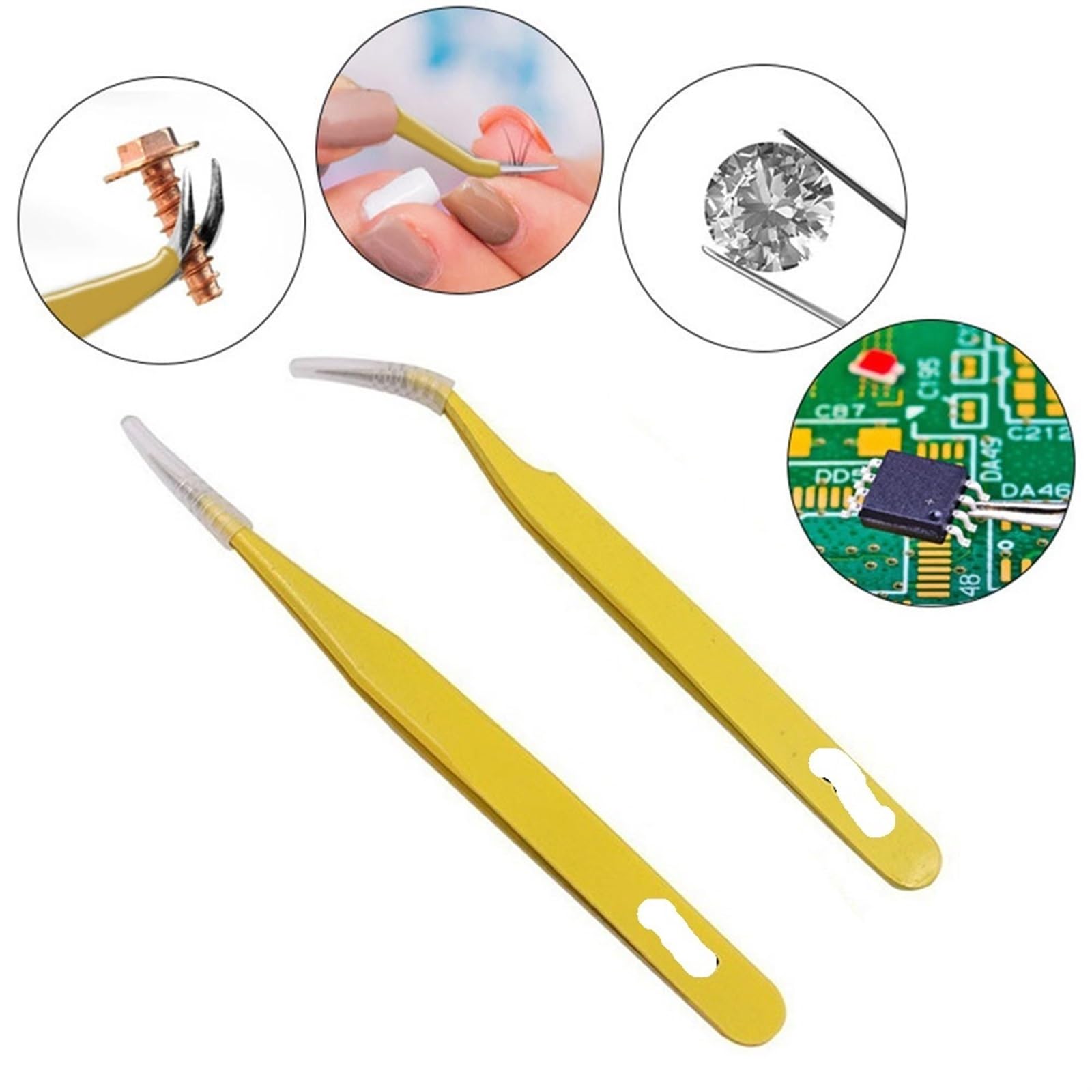 Precision Hair Removal Tweezers Set - Stainless Steel Slanted & Pointed Tweezers for Eyebrows, Splinters & Ingrown Hairs | Also Ideal for Electronics Repair, Soldering & Craft Projects | Home, Salon & DIY Use
