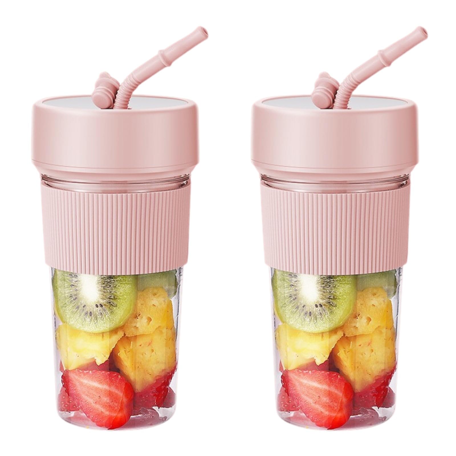Portable USB Blender Cup - 350ml (11.83oz) Mini Personal Blender with Straw - 30s Ice Crushing Power for Smoothies, Shakes & Juices - Travel, Gym & Office Use - Set of 2 Pink Blenders