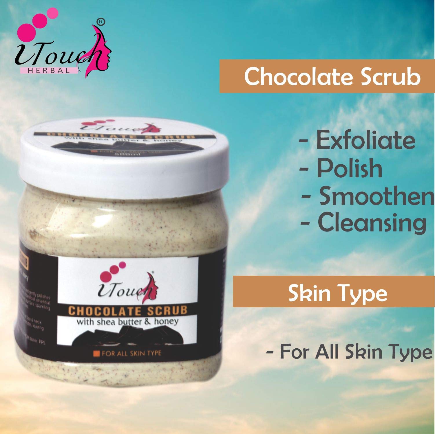 Organic Herbal Chocolate Scrub 500ml - Natural Face & Body Exfoliator, SLS & Paraben Free - Spa Quality Skincare for Glowing Skin at Home