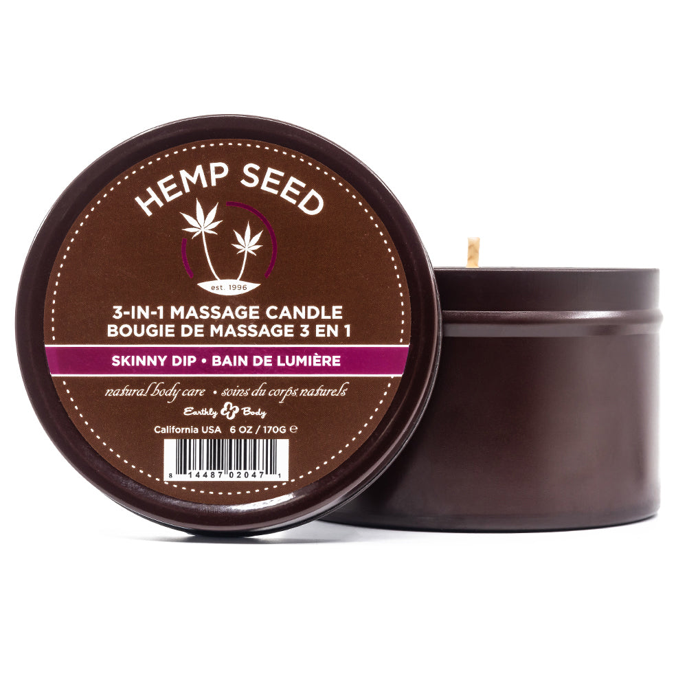 Earthly Body Hemp Seed 3-in-1 Massage Candle - Skinny Dip Scent | Relaxing Aromatherapy, Moisturizing Body Oil & Romantic Gift for Couples | Perfect for Spa Nights, Date Nights & Self-Care Rituals