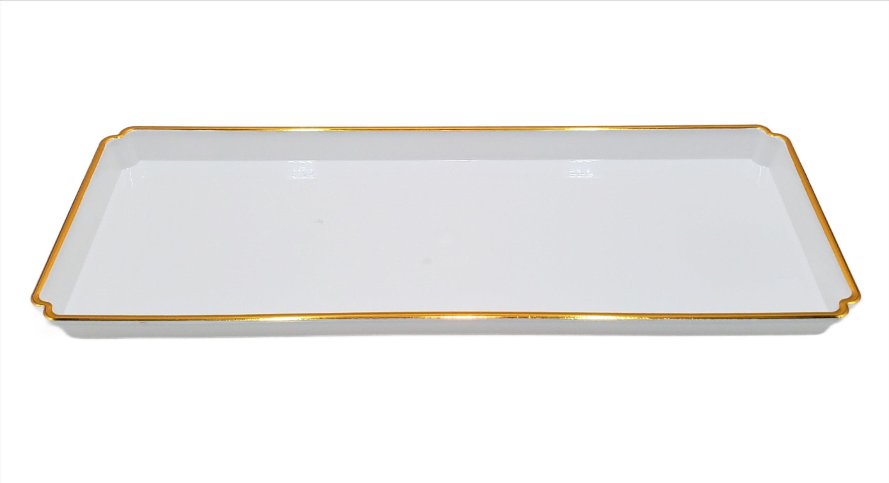 13.5x5.5 Inch White and Gold Plastic Tray - Multipurpose Serving Tray for Dining, Bathroom, Office Organization and Home Decor