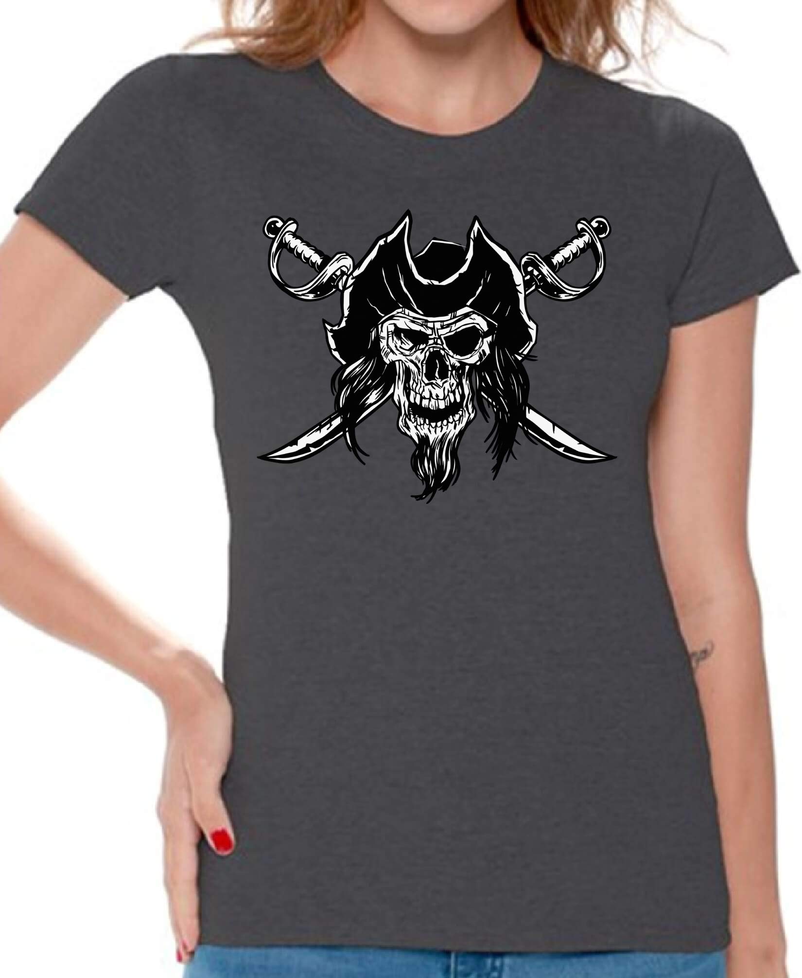 Skull T-Shirt for Women | Jolly Roger Graphic Tee | Punk Rock & Gothic Fashion | Perfect for Halloween, Concerts & Casual Wear