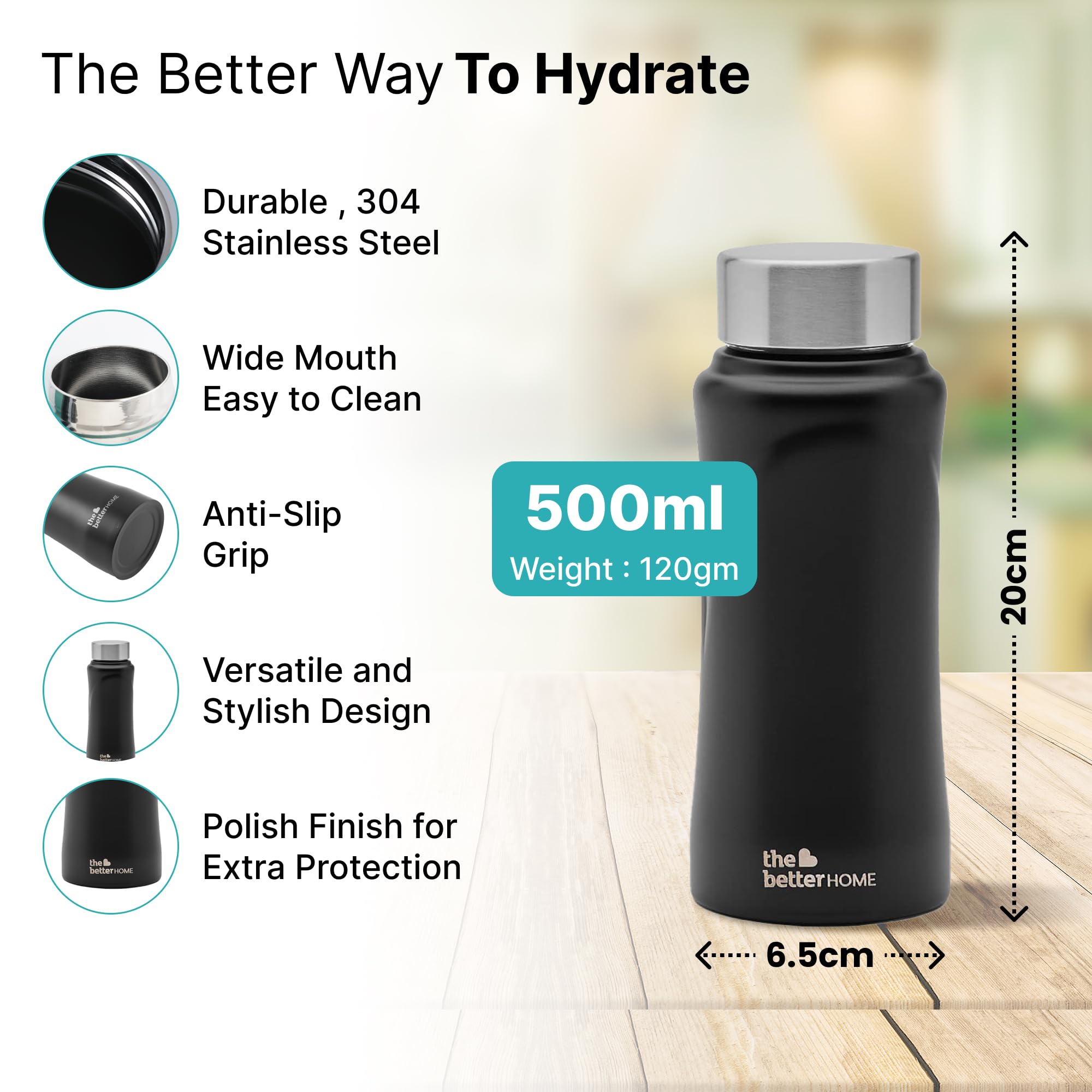 Premium 500ml Stainless Steel Water Bottle - Rustproof, Odor-Free, Stylish Printed Design - Perfect for Home, Office, Gym & Outdoor Activities (Black) - Ideal Gift for Fitness Enthusiasts & Eco-Conscious Consumers