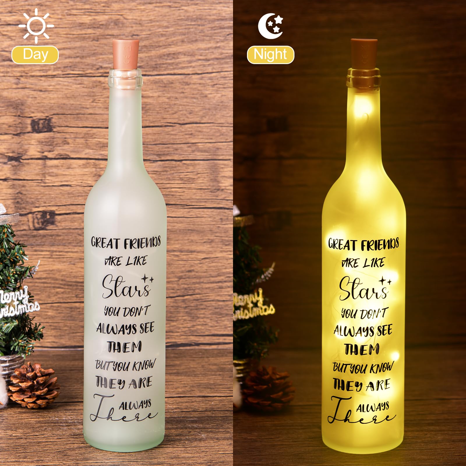 Christmas Lamp - USB Powered Wine Bottle Light Decor, Friendship Theme Gift for Women, Best Friend Birthday Idea with Keychain, Perfect for Home, Office, and Party Decorations
