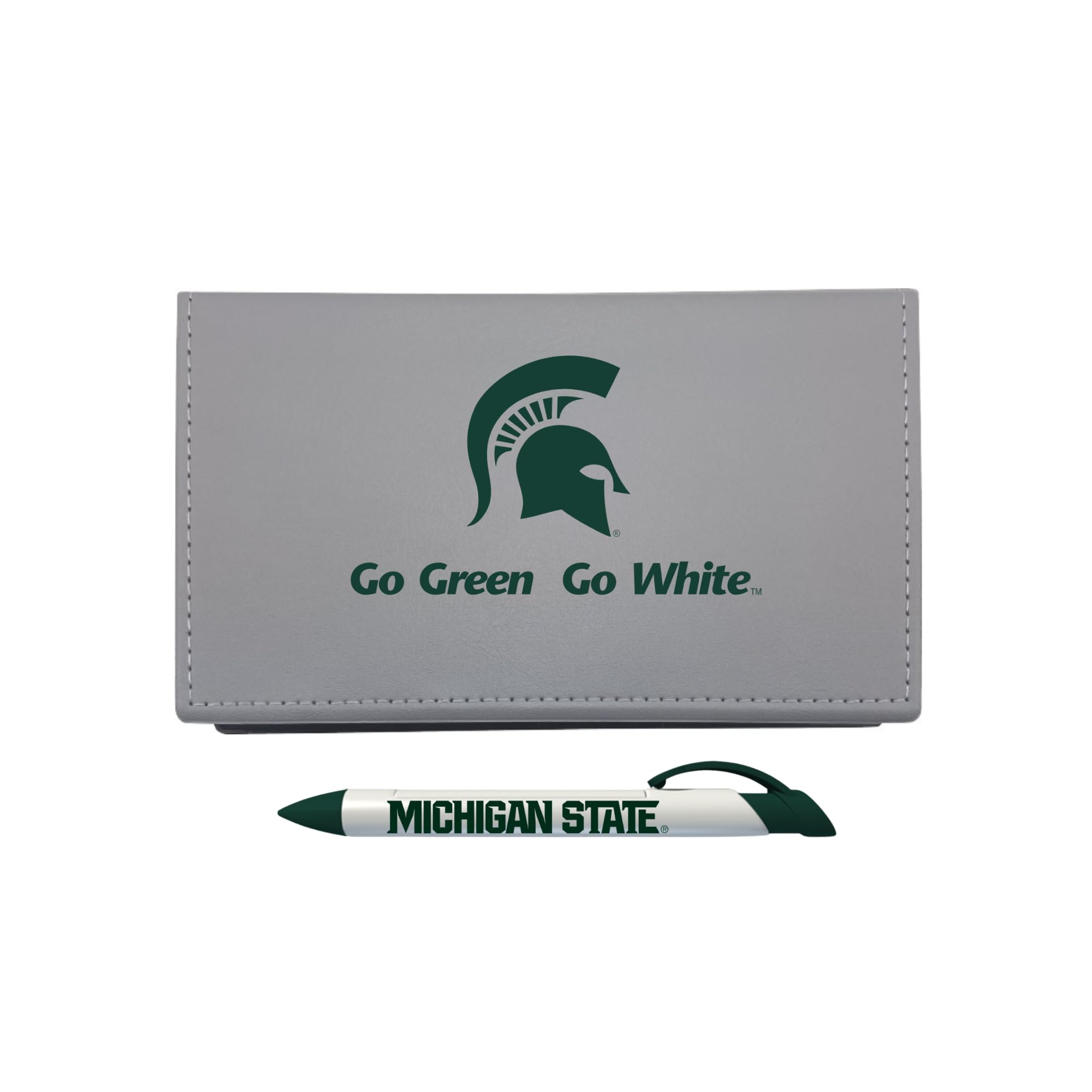 Michigan State Sticky Note Desk Set with Rotating Message Pen (2241) - Perfect Office Supplies for College Students & Spartan Fans - Great for Dorm Rooms, Work Desks & Gift Giving