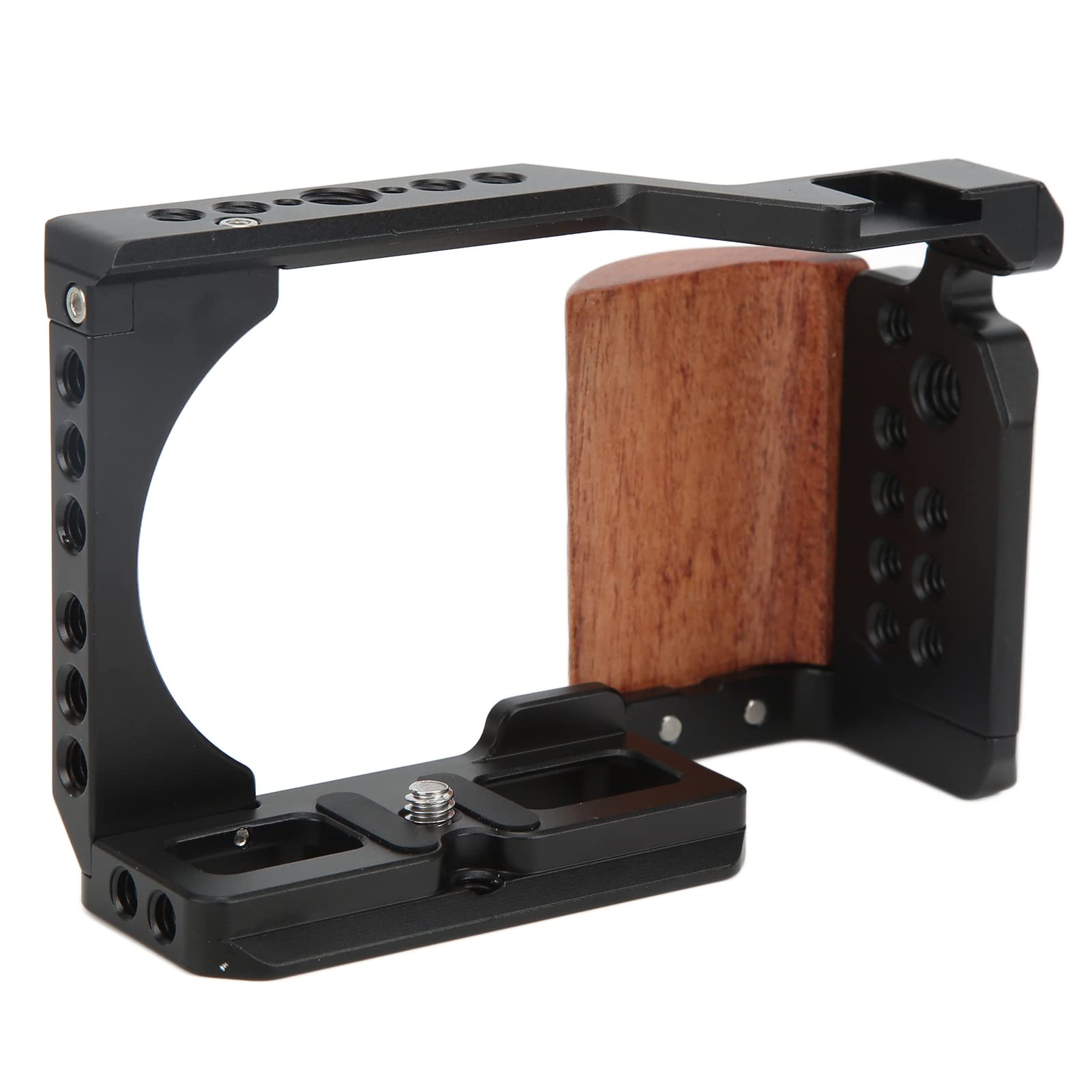 ZV E10 Camera Cage - Aluminum Alloy Video Rig with Wooden Handle | Professional DSLR Mount Bracket for Sony ZV-E10 | Perfect for Vlogging, YouTube Filming & Cinematic Shots