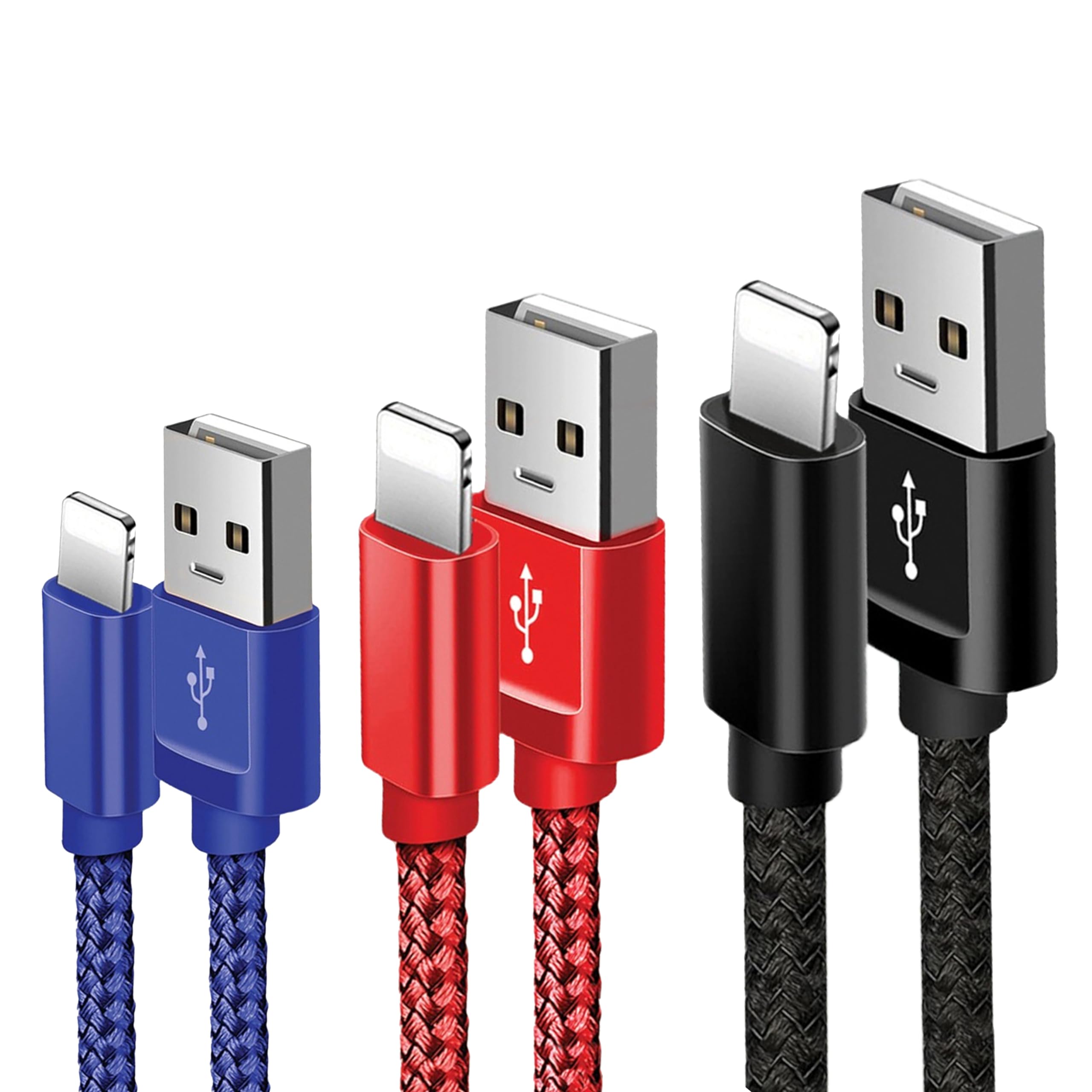 3-Pack Braided USB Fast Charging Cable 6FT - Durable Nylon Phone Charger Cord Compatible with iPhone 14/13/12/11/Pro/Xs Max/X/8/7/Plus/6S/6/SE/5S & More - Perfect for Home, Office & Travel Charging Needs